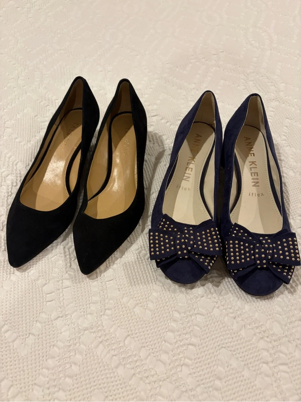 Size 8 Shoe Bundle: Talbots Black Suede Wedges & Anne Klein Suede Bow Heels